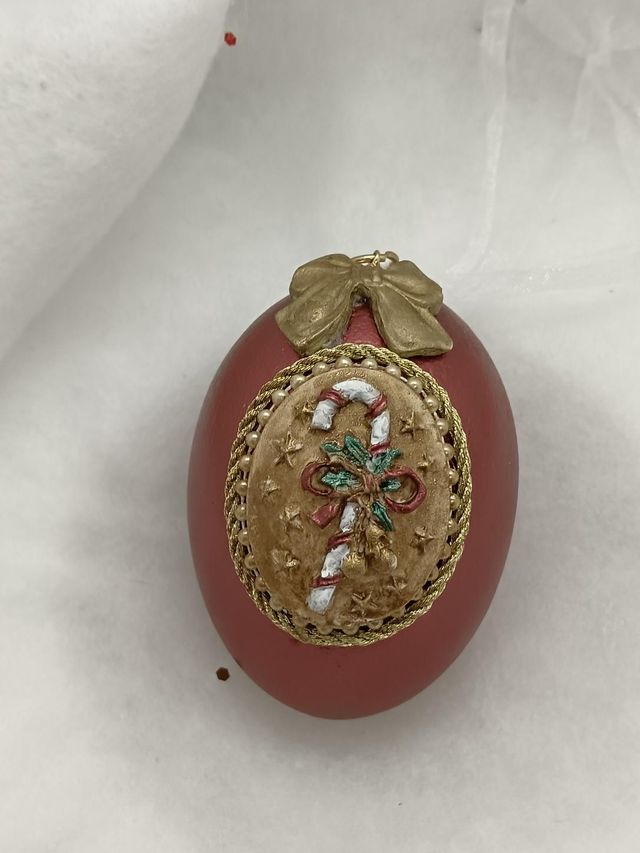 Candy cane on a Burgandy Duck egg 