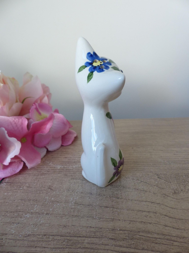 Salière chat vintage en céramique, figurine chat style rétro années 70 blanc peint à la main, campagne, shabby chic, collection salières