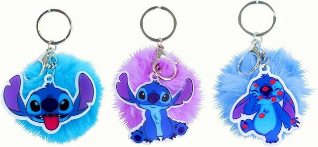Disney Stitch porte-clés peluche pompon 7cm + pendentif plastique 6cm