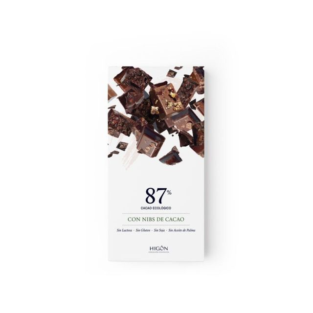 Chocolate 87% Cacao con Nibs de Cacao Tostados Higón