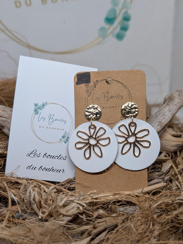 Boucles d'oreilles Moon blanc doré mo228