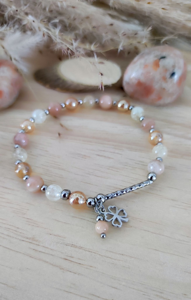 Bracelet "Optimisme" Pierre de Soleil, Citrine et Quartz Aura