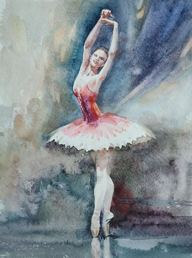 Baletnica, 35x28 (24x18 w świetle passe-partout) akwarela 2022