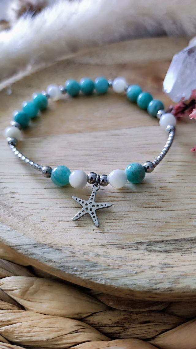 Bracelet Amazonite et Perle Nacre "Pierre du Bonheur"