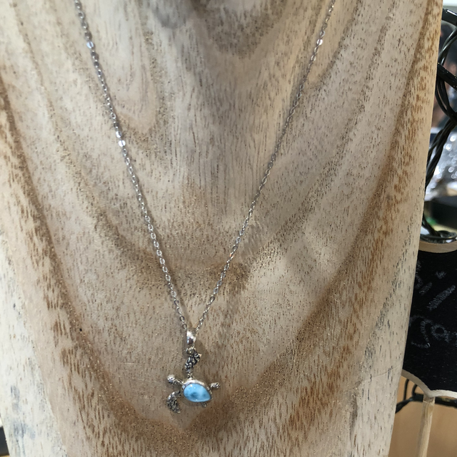 Chaîne argent 925 &amp; tortue pierre larimar