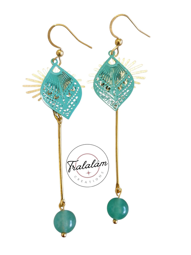 ✨Boucles d&#039;oreilles légères longues filigranées vert jade✨(159BO)