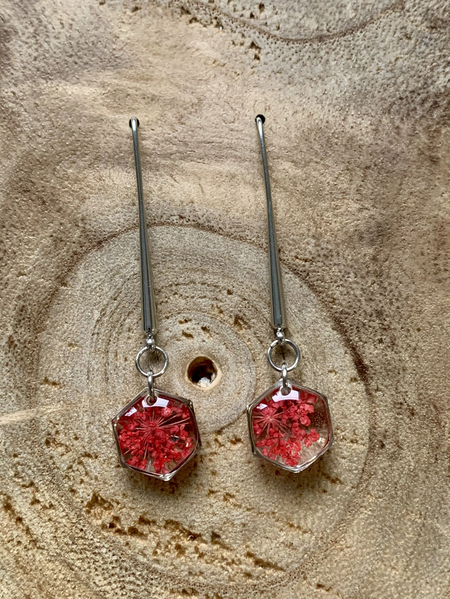 Rouges : boucles d&#039;oreilles pendantes (argentées)