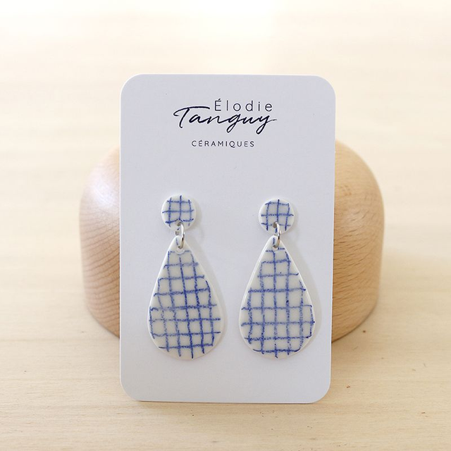 Boucles d’oreilles en porcelaine – Gouttes - Bleu - Brillant