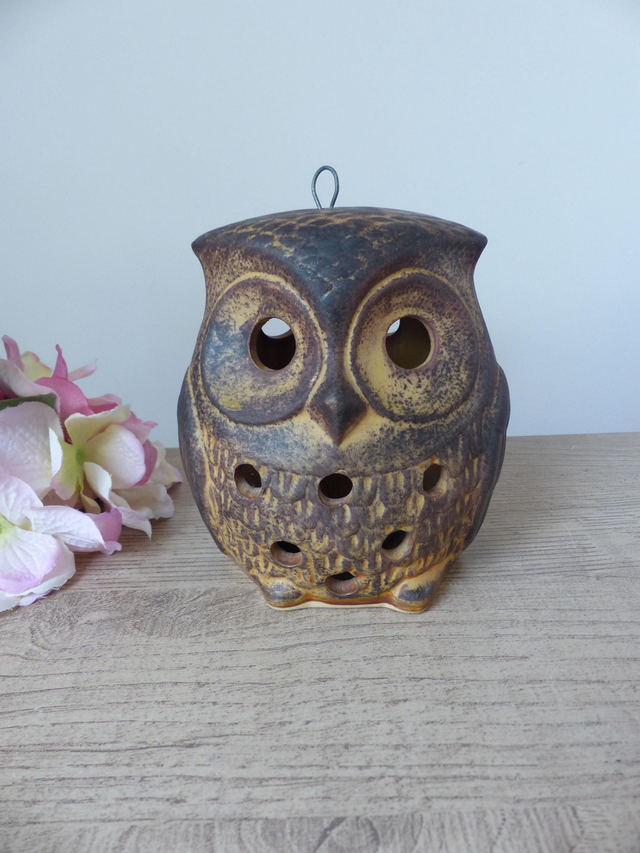Bougeoir Photophore Vintage en Forme de Chouette – Poterie en Grès Artisanale | Déco Maison Campagne & Ambiance Cosy