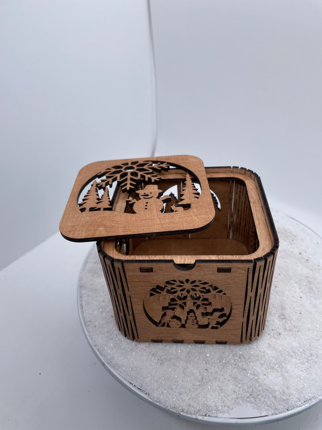 Boîte en bois Cadeau Bonhomme de neige.