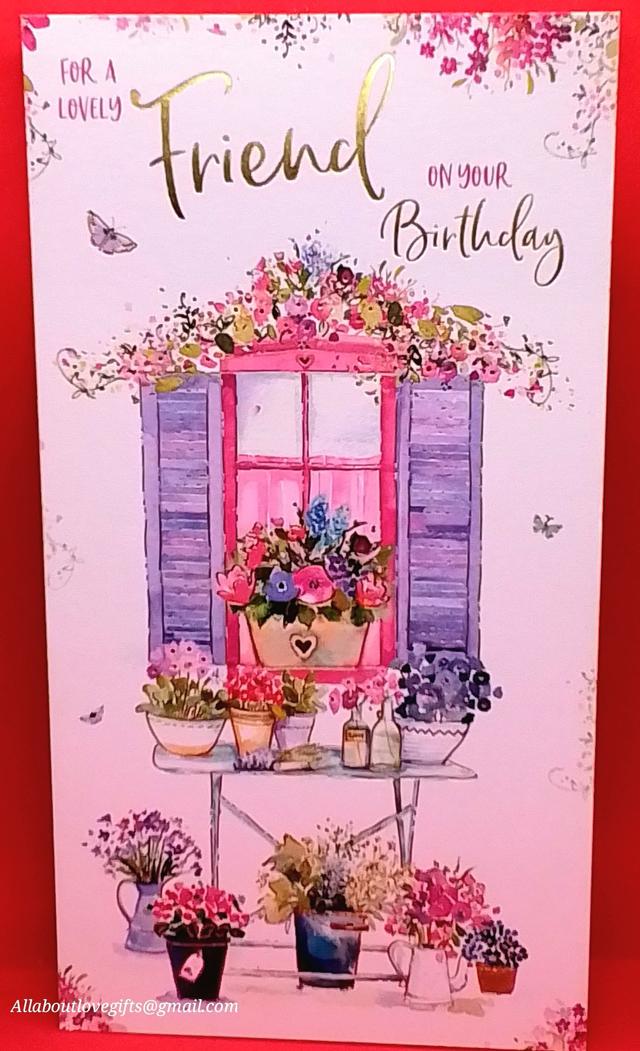 Friend Birthday Card Window With Flowers
