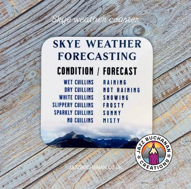 Skye Weather Forecasting coaster with Cuillin mountains