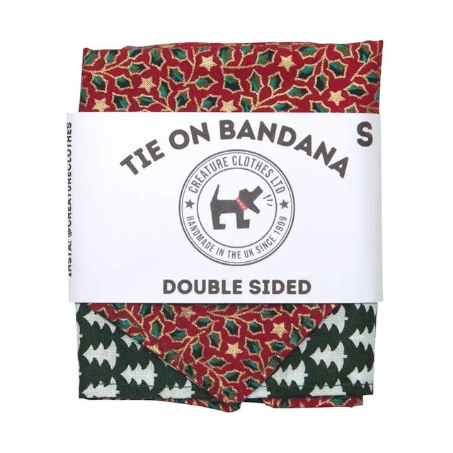 Tie on Dog Bandana - Christmas Trees &amp; Holly