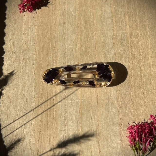 Barrette à cheveux - Noir et or (arrondie)