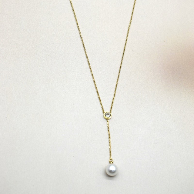 Collier Y strass et perle 