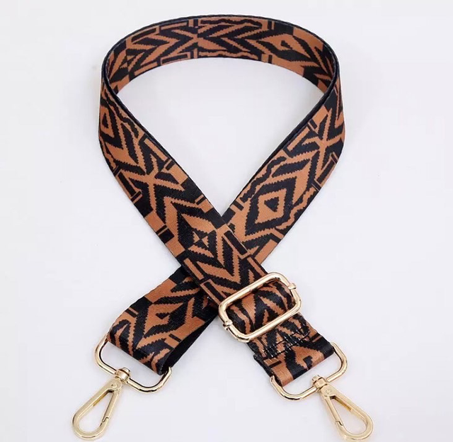 Geometric tan & black bag strap