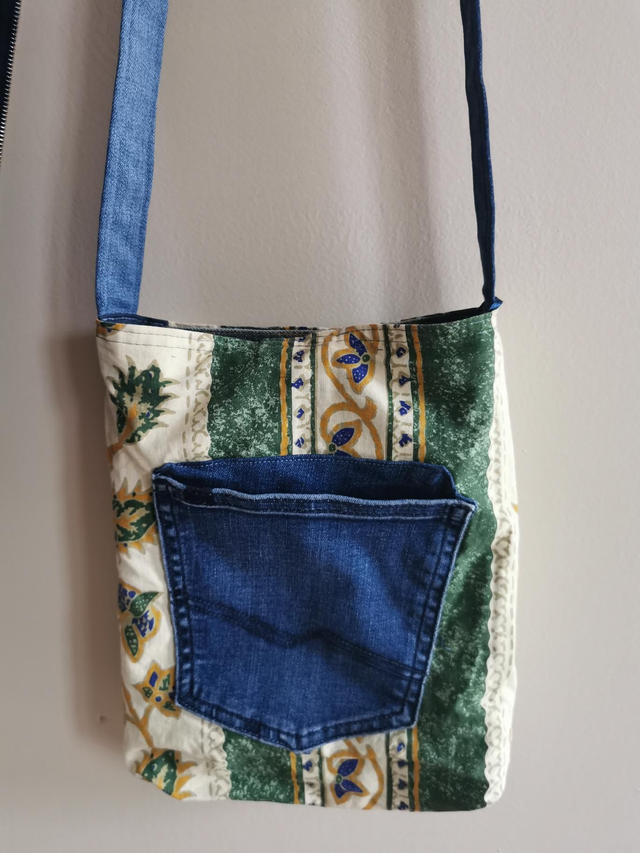 Sac mains libres #124 - Mix de jeans et tissu provençal