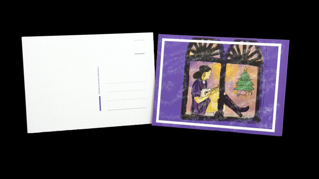 Postkarte. Lila/Violett DIN A6. "Mädchen im Fenster"