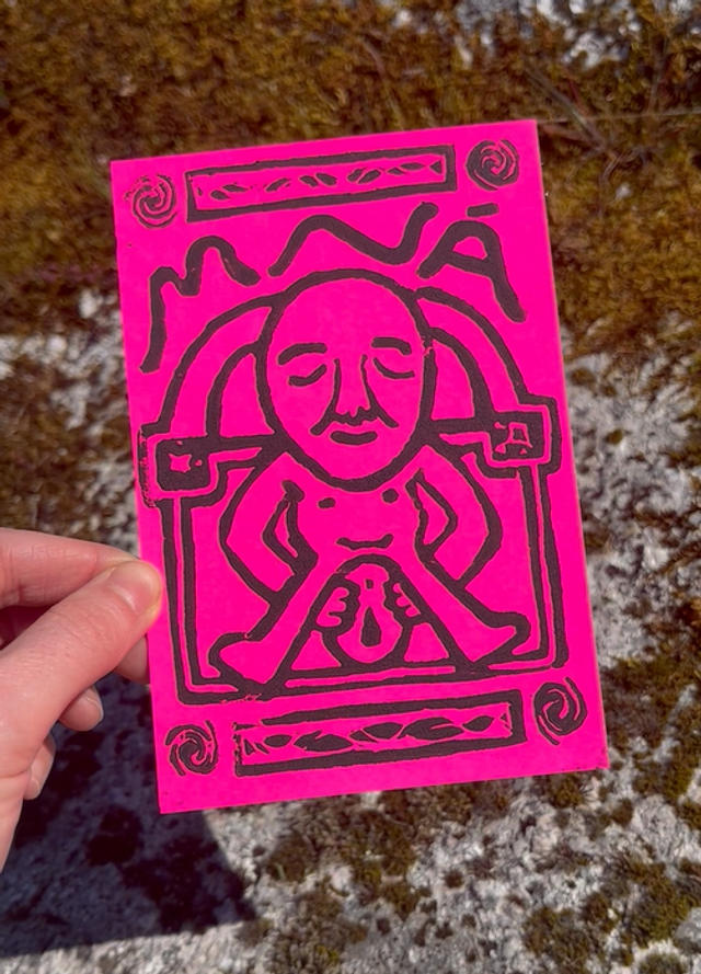 Sheela Na Gig 'Mná' Limited Lino Print on Fluro Card