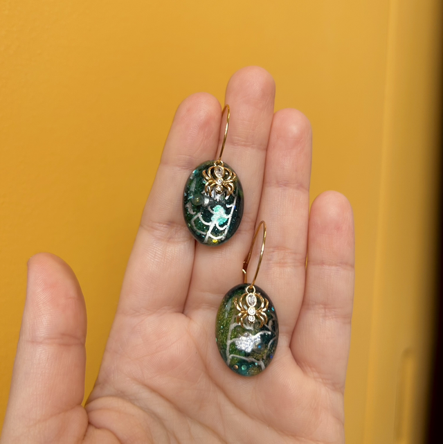 Dark Garden Spider and Spiderweb Earrings