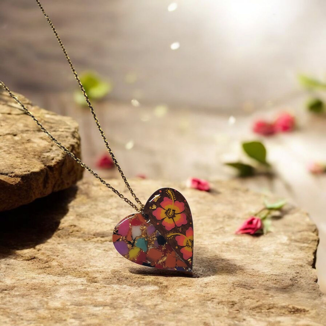 Collier dessiné Flora acier inoxydable multicolore bi matière