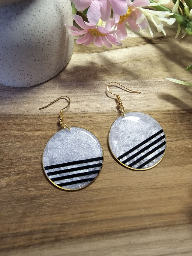 Boucles d&#039;oreilles 30mm OR -&quot;Un Cœur à la Mer&quot; — L&#039;élégance au rythme des vagues-rayer noir