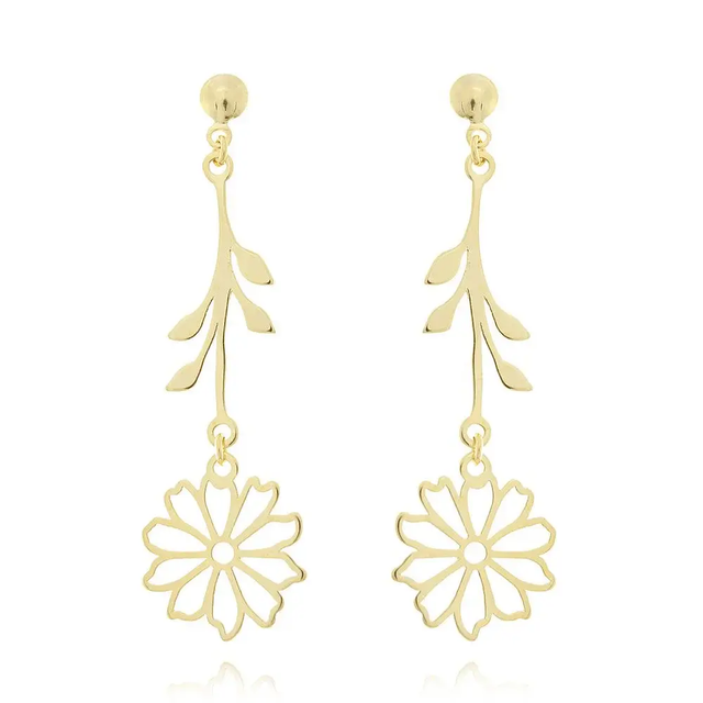Brinco Longo Flor Vazada - Ouro