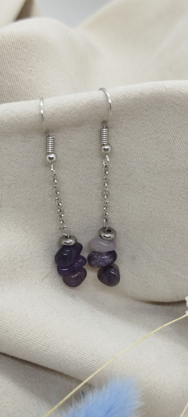 Boucles d'oreilles en pierres baroques naturelles (améthyste)
