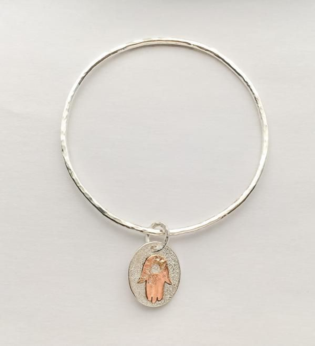 Brazalete Hamsa en Plata de Ley y Cobre
