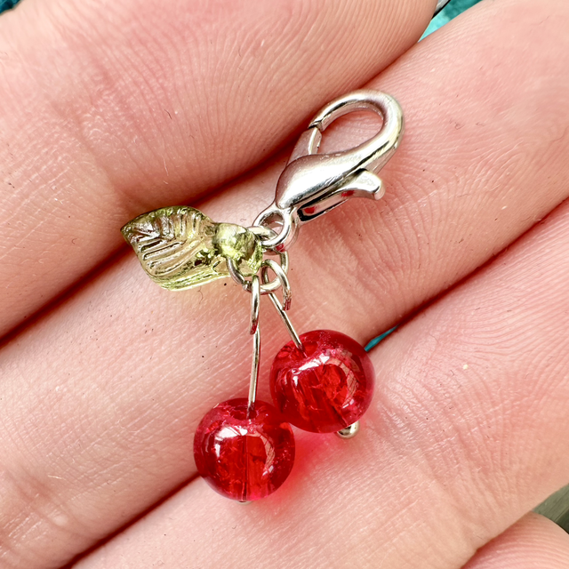 Glass & acrylic cherry charm bag clasp