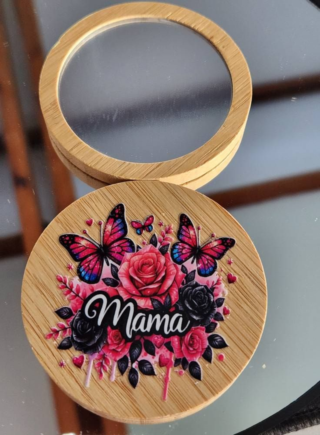Miroir de poche "Mama Butterfly". personnalisé / Cadeau personnalisé maman 