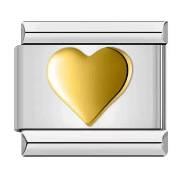 Charm Corazón Dorado con Fondo Plateado