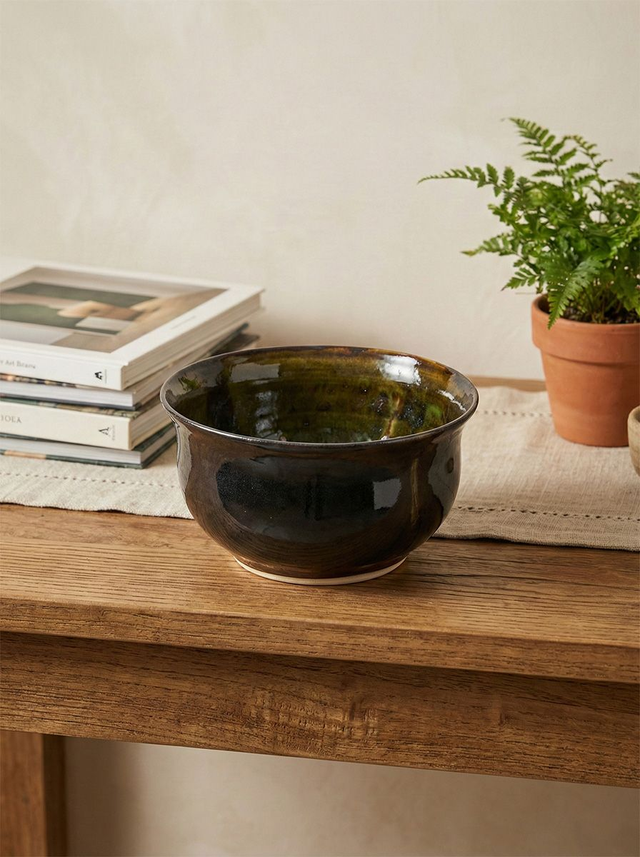 Medium Bowl – Deep Forest Green &amp; Obsidian