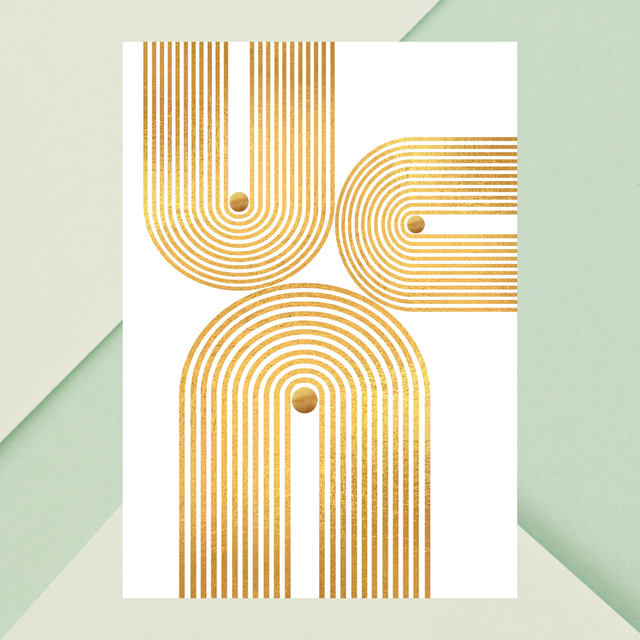 Golden Rhythm – Minimalist Geometric Wall Art / Rythme Doré – Art Mural Géométrique Minimaliste  ( Serie 2 )