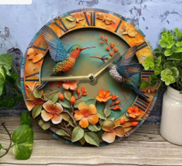 Vintage metalen klok Kolibri (20cm diameter)