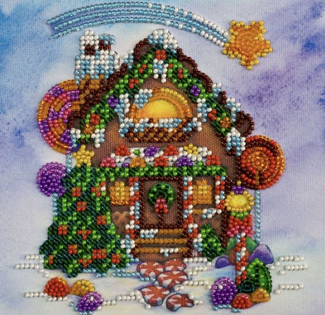  GINGERBREAD HOUSE MINI BEAD EMBROIDERY KIT  15X15 CM