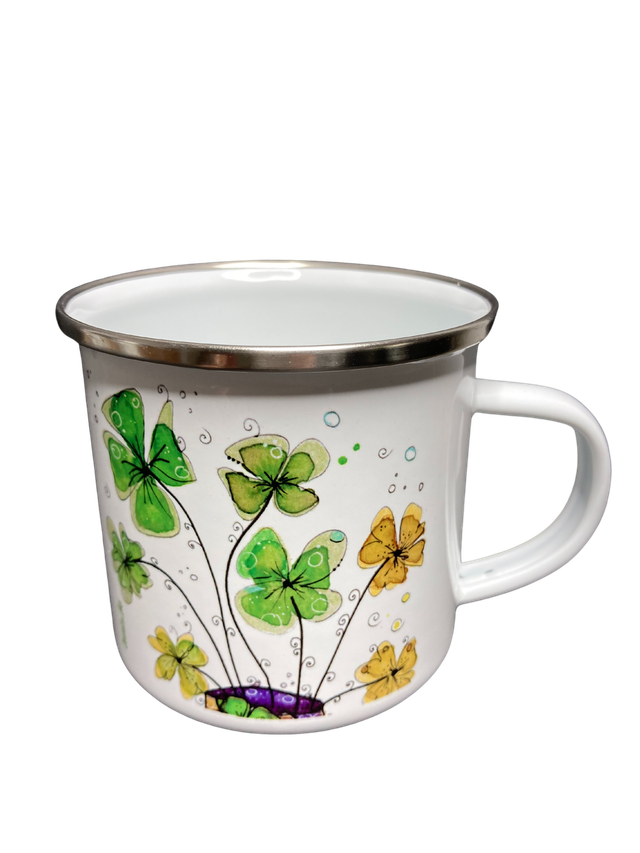 Emailletasse "Kleeblätter"