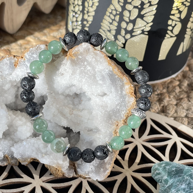 🍀🌑 Bracelet en Aventurine et Pierre de lave