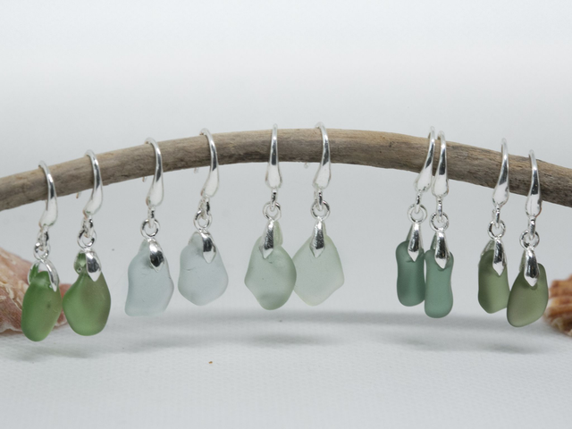 Sea glass earrings with small silver plated hooks
