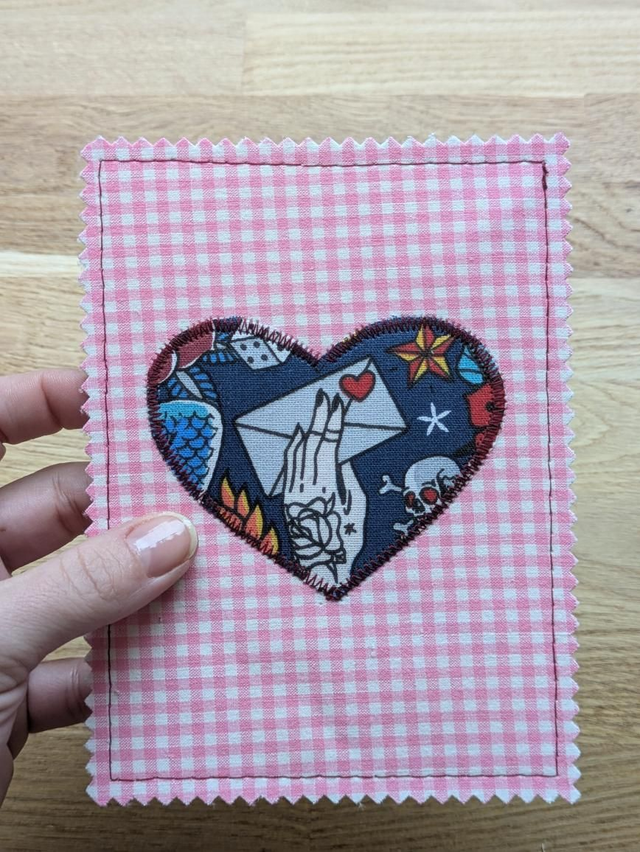 Carte de vœux tissus/papier et chevalet en bois - Rockabilly