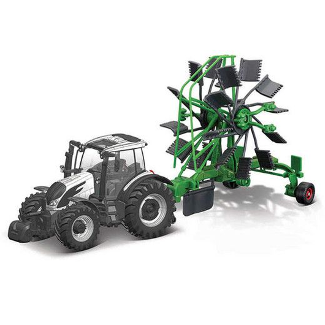 Tracteur Bburago Valtra M2/Q avec râteau à tourbillon 10 cm Modèle de ferme Jouet B18-31673