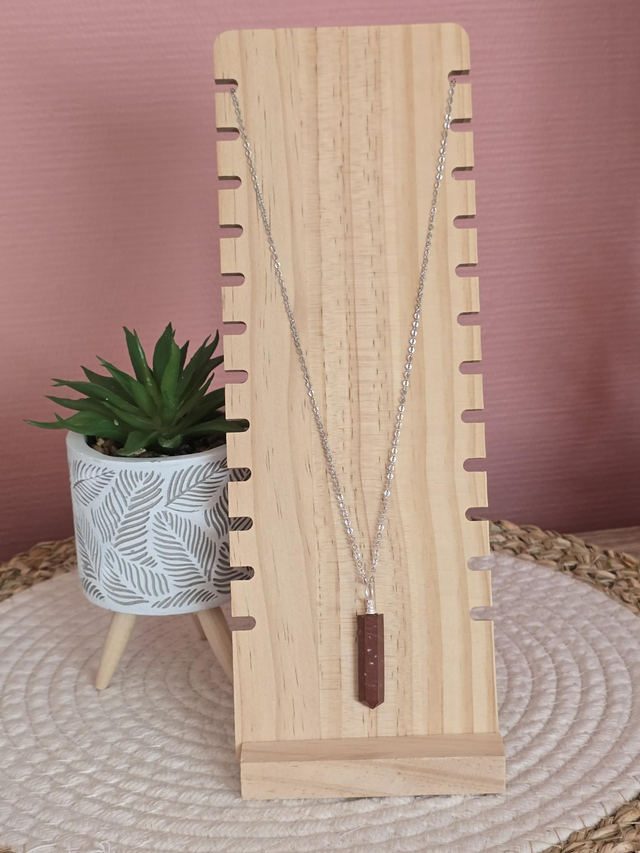 Collier Jaspe rouge et acier inoxydable 