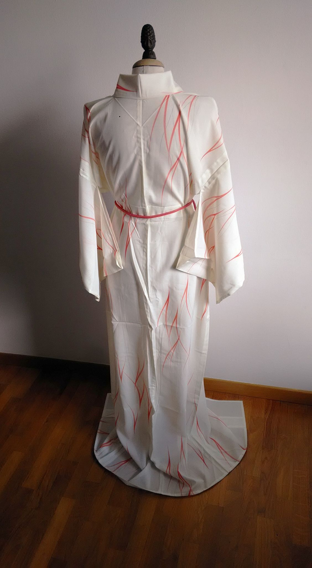 Cream Colour Vintage Japanese Kimono, Leaf Pattern Lightweight Kawaii Polyester Jacket Coat and Vintage Japanese Obijime Belt