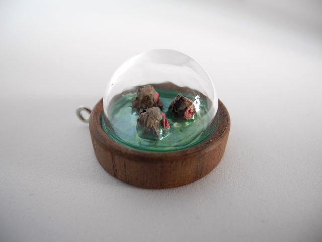 Snow monkeys in a hot spring - miniature pendant for Japan enthusiasts