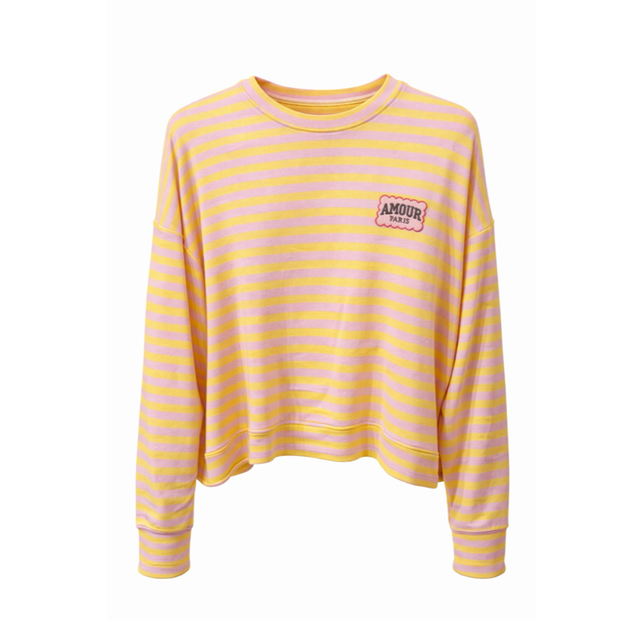 Sweatshirt gestreept - one size - lichtroze/geel