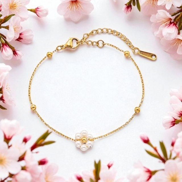 Bracelet PERLIA | 1 Fleur en acier inoxydable