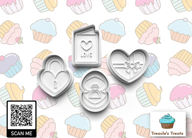 Valentines Theme Fondant/cookie stamps with cutters (Set 5)