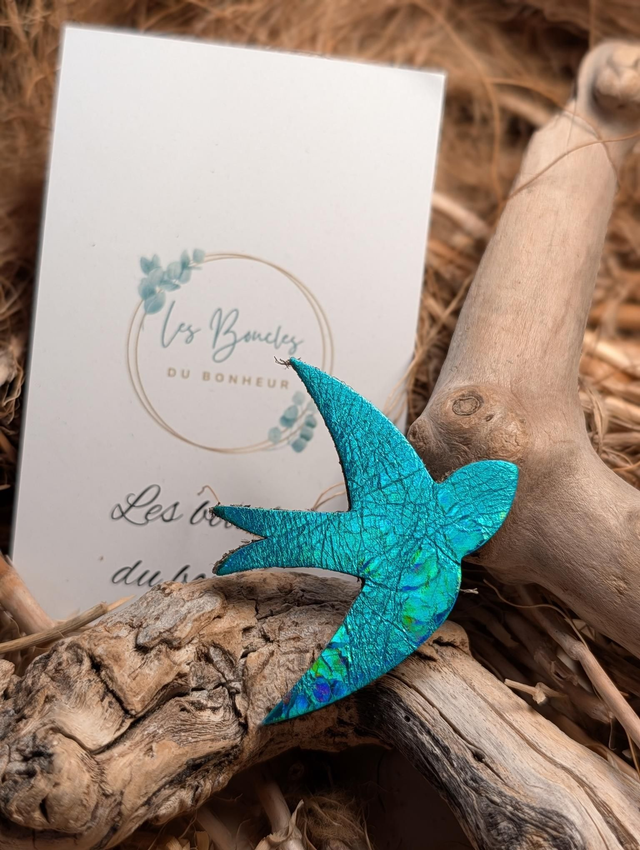 Broche hirondelle turquoise 