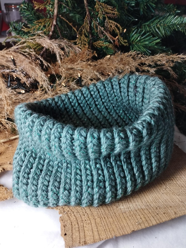 Snood / Tour de cou tricoté - taille adulte (Vert turquoise pailleté)