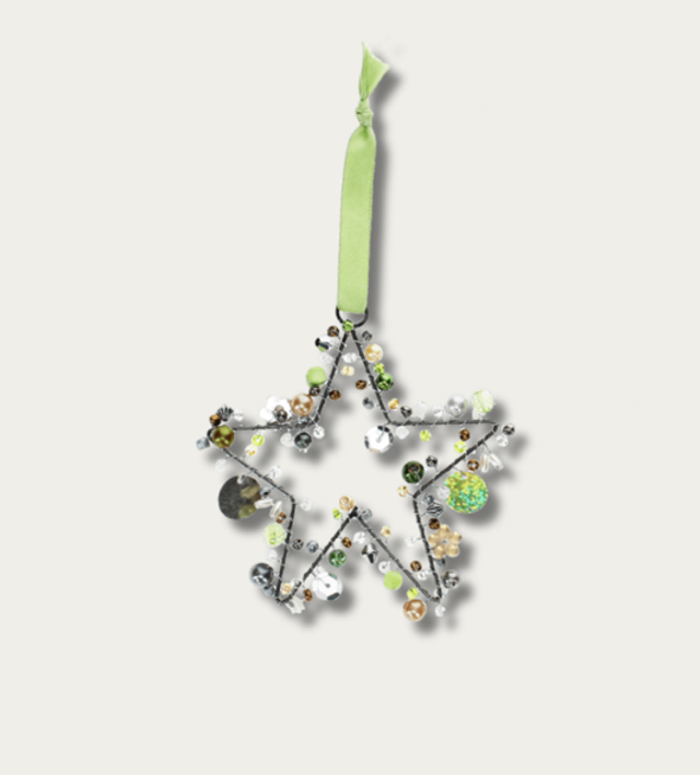 Handmade Beaded Star Decoration - Green 